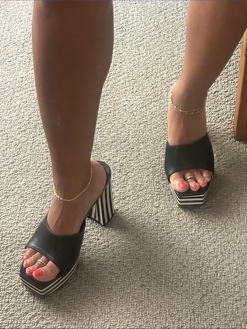 Urban Outfitters Black Platform Striped Block-Heel Mules